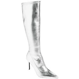 Open Edit Viv Pointy Toe Knee High Heeled Boot Women's 7 Silver Going Out NWOB